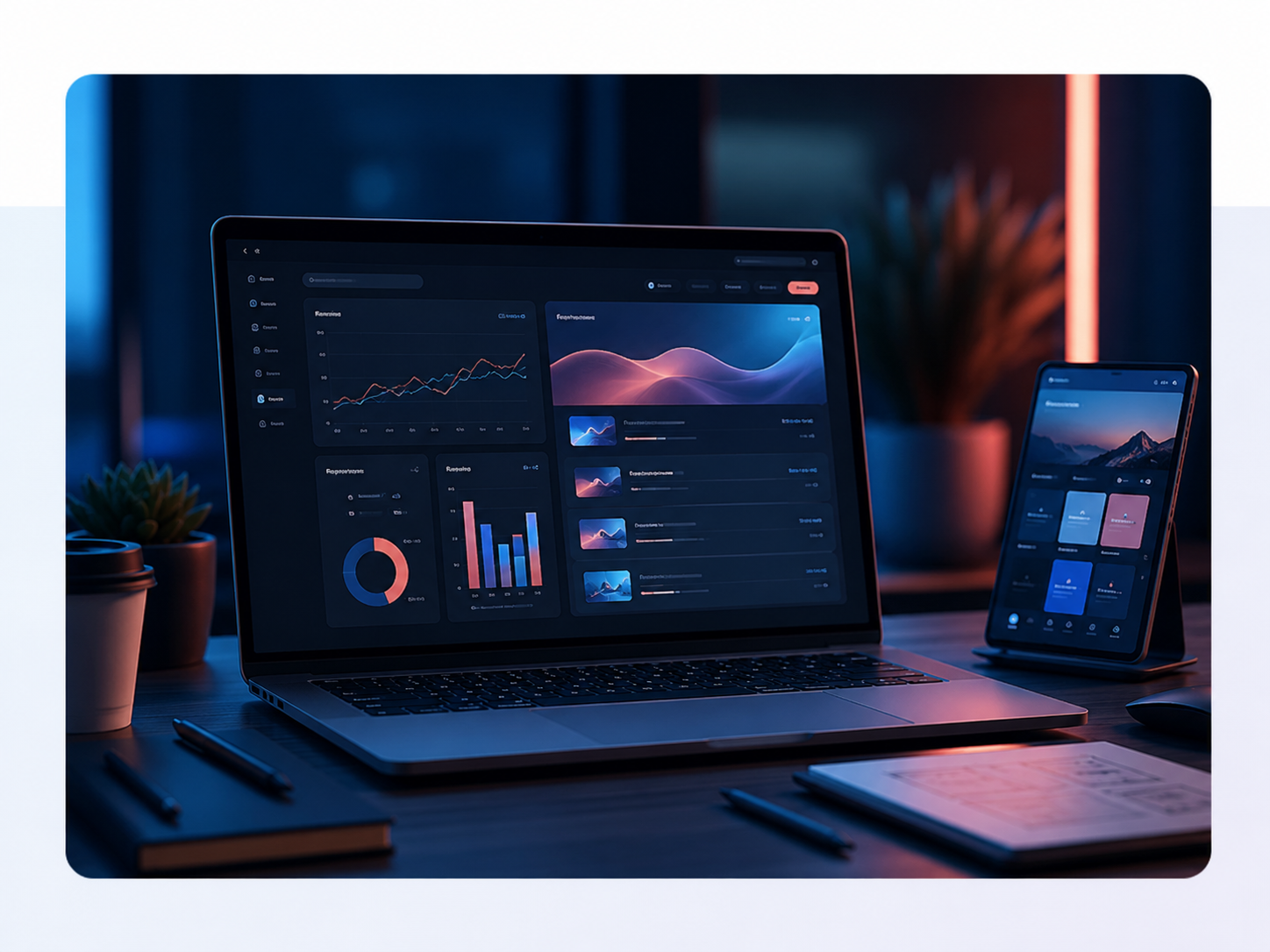 Modern creator workspace with AI, marketing, website, and SEO dashboard tools